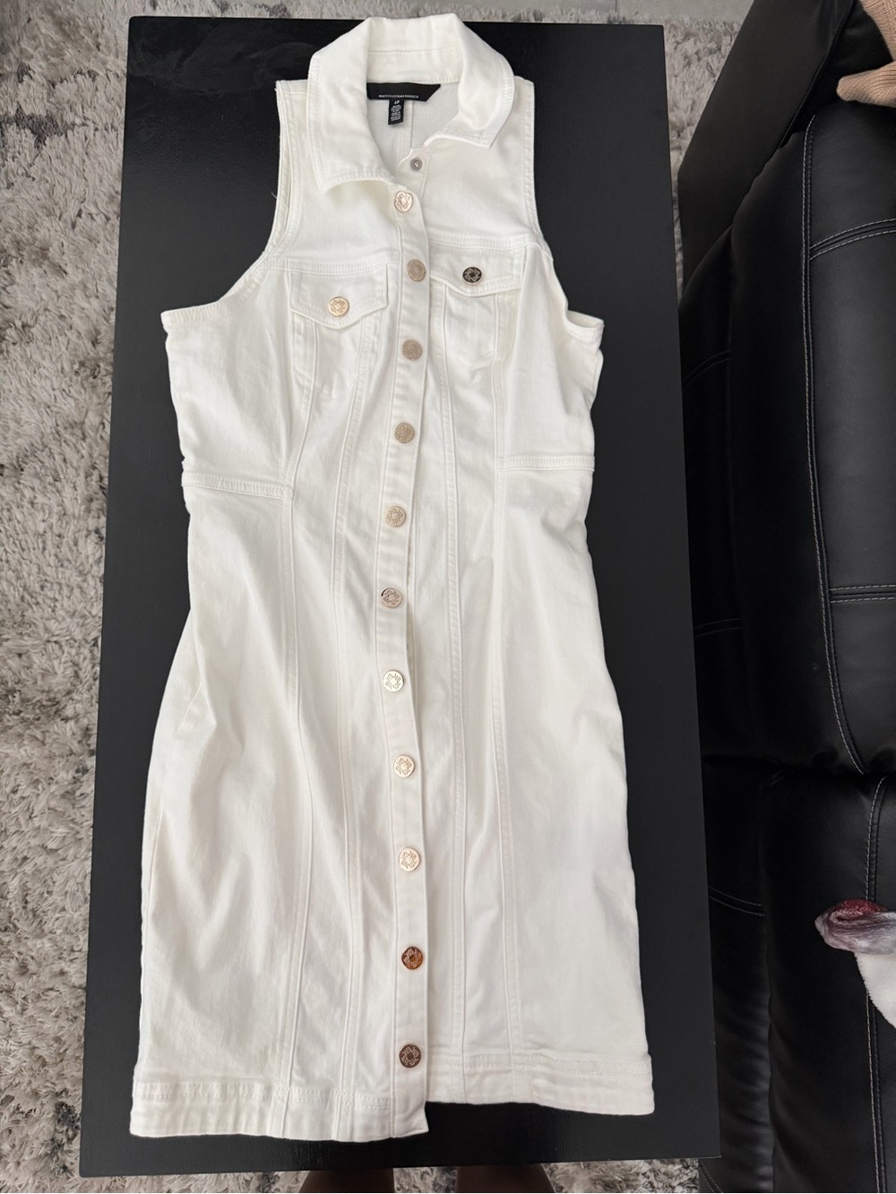 White House Black Market White Sleeveless Button-Front Denim Mini Dress